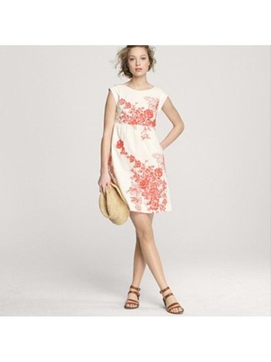 J. Crew Factory Dresses & Skirts - J. Crew Factory White Dress with Coral/Orange Floral Print Embroidered